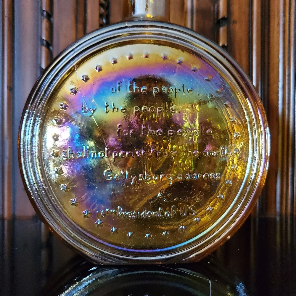 1970 NIB Decanter Abraham Lincoln Irredescent Carnival Glass Wheaton Nuline - Picture 8 of 15